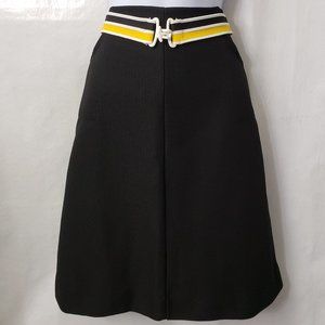 Belted Knit A-line Skirt S M POCKETS Knee Length Black Yellow Vintage 70s JCP